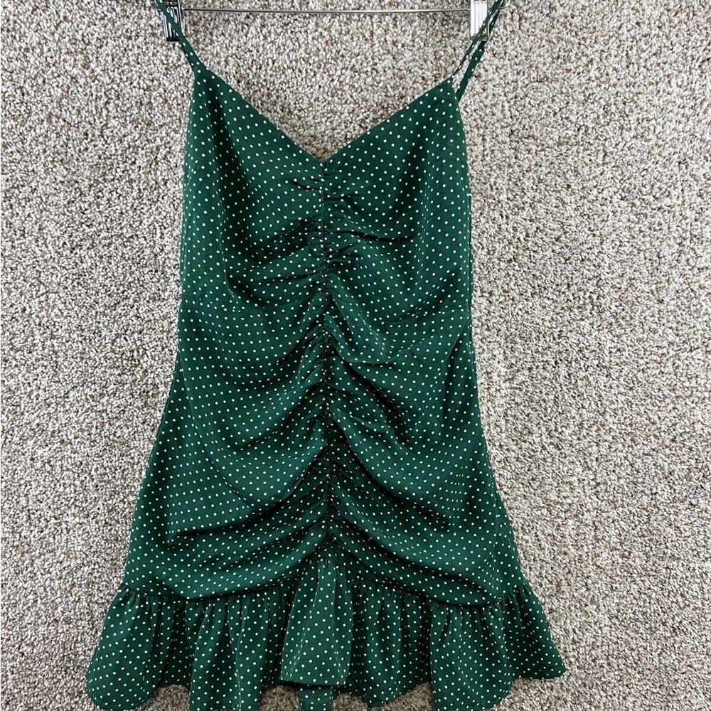 Urban Outfitters Green Ruched Ruffled Mini Dress